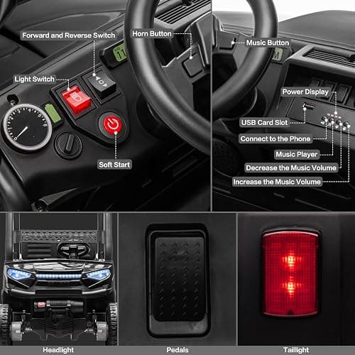 24V 2 Seater Kids Ride on Car, 4WD Golf Cart with Parent Remote Control, 4x4 Motors Ride on Truck with Roof, Toddler Electric Vehicle with Storage Box, Foot Pedal, Music Player, Lights, Horn, Black thumbnail 6