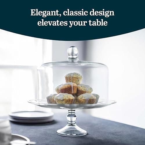 Libbey Selene Glass Cake Stand with Dome Lid, Elegant Curved Footed, Covered Cake Stand, Versatile Serving Dish for Variety of Desserts and More thumbnail 3