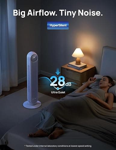 Dreo Tower Fan for Bedroom, 25ft/s Smart Standing Fans, 90° Oscillating Floor Fan with 4 Modes, 4 Speeds, 8H Timer, 28dB, Bladeless, Remote, 28 dB, Works with WiFi Voice Control thumbnail 3