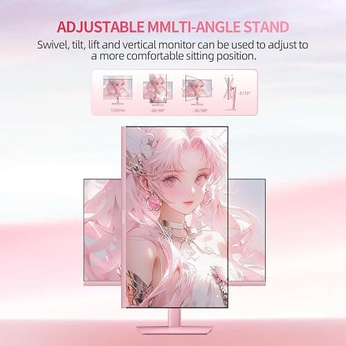 CUNPU 27 Inch Pastel Pink Gaming Monitor QHD 2560x1440 180/200Hz 1ms GTG Fast IPS Computer Monitor, 90% DCI-P3, Adaptive Sync, Built in Speaker, Height/Swivel/Tilt/Pivot Adjustable Stand, HDMI,DP thumbnail 8
