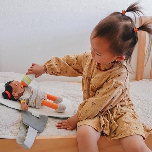HABA Baby Doll Diaper Bag with Soft Bottle & Reusable Cloth Doll Diapers, Folds into Changing Mat, Summer Meadow Print Toddler Pretend Play Accessories for Ages 18 Months & Up thumbnail 7