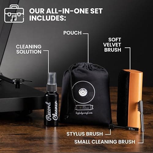 Big Fudge Vinyl Record Cleaning Kit - 4-in-1 Record Cleaner Solution - Includes Ultra-Soft Velvet Record Brush, Cleaning Liquid, Stylus Brush and Storage Pouch thumbnail 2