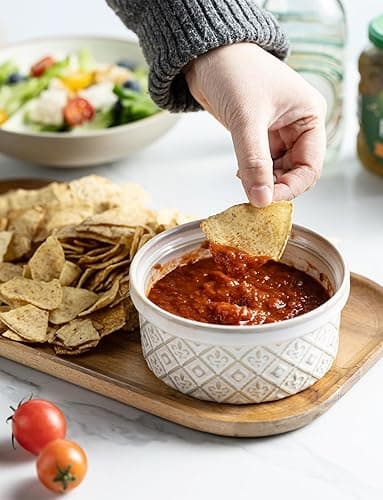 MISSYSSIM 12 oz Souffle Ramekins Oven Safe with Lids, Small Creme Brulee Dishes, Ceramic Custard Cups Baking Bowls for Dessert, Dipping Sauce, Pudding, Set of 4, Beige thumbnail 4