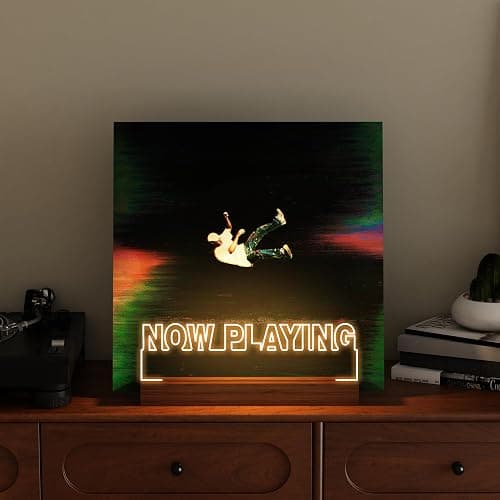 CoolGift Mart Now Playing Vinyl Record Stand, Light up Record Holder, Wooden Acrylic Display with Warm White Lights for Albums, Room Decor, for Vinyl Lovers thumbnail 6