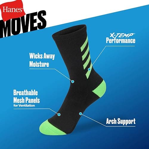 Hanes boys Moves Socks, Breathable Mesh Performance Socks, Crew, Ankle & No Show, Moisture-wicking, 10-pack thumbnail 2