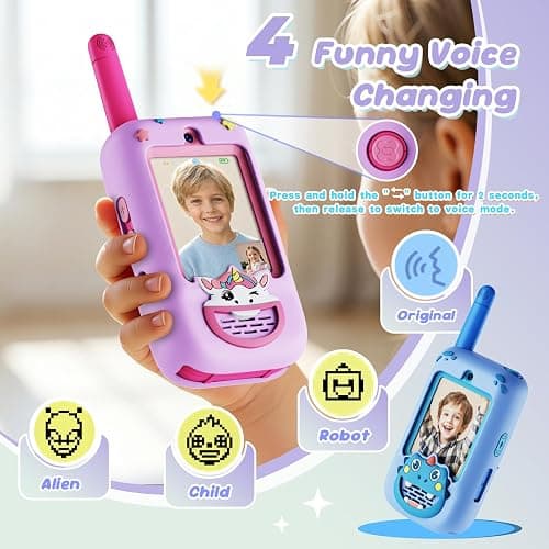 Video Walkie Talkies for Kids, 2 Pack with HD Camera, Long Range Two Way Radio with 4 Voice Effects, Christmas Birthday Gifts for Boys and Girls 3 4 5 6 7 8 9 Year Olds thumbnail 4