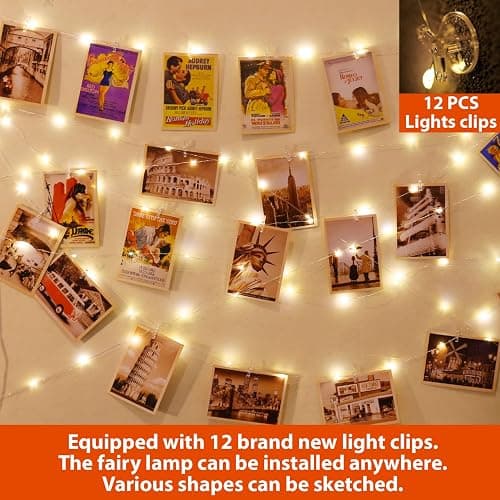 HXWEIYE 120LED Warm White 40Ft Fairy String Light with 52 Clear Clips & 12 Hooks, USB Powered, Waterproof, 8 Modes & Timer, Perfect for Indoor/Outdoor, Bedroom, Party, Wedding Decor thumbnail 3