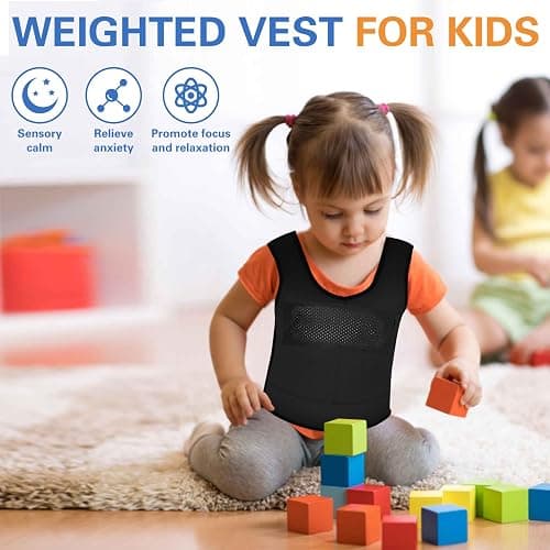 Vest for Kids (Medium, Ages 8+) Compression Vest for Kids, Including 6 Removable Weights Black thumbnail 2