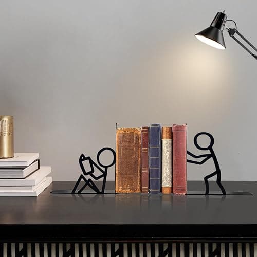 Bookends Decorative Metal Unique Office Desk Bookends Cute Book Ends Reading Decor Bookshelf Decor for Office School Library Bedroom, Book Lovers Gift thumbnail 5