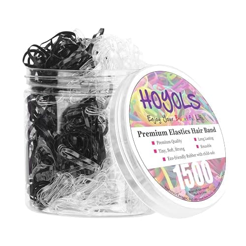 HOYOLS Clear & Black Elastic Hair Ties Rubber Bands Soft Ponytail Holder Mini Plastics Polyband for Women Girls 1500 Pcs Assorted Color Accessories TPU - Image 1