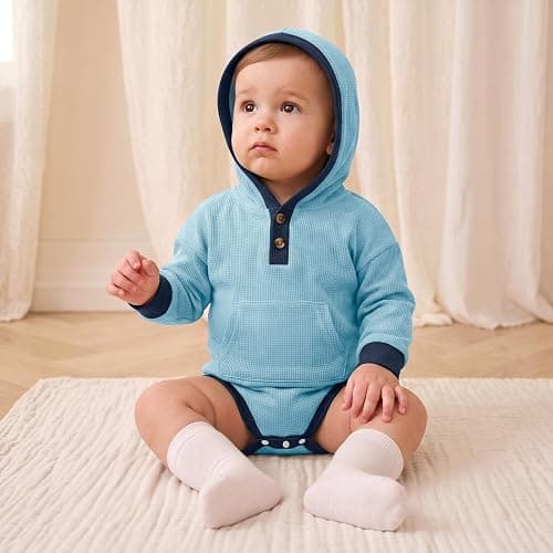Dalukit Newborn Baby Boy Clothes Infant Fall Winter Outfits Baby Boy Romper | Newborn Baby Boy Hoodie Romper Pants Set;Breathable Mesh Fabric;Easy-change Snap crotch; Durable Knee Patches thumbnail 4