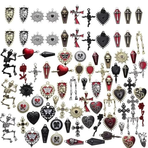 YEYULIN Baroque 64pcs Assorted Gold Black Red Rose Skull Enamel Charms Coffin Cross Halloween Charm Pendant DIY for Earrings Necklace Bracelet Jewelry Making and Crafting - Image 1