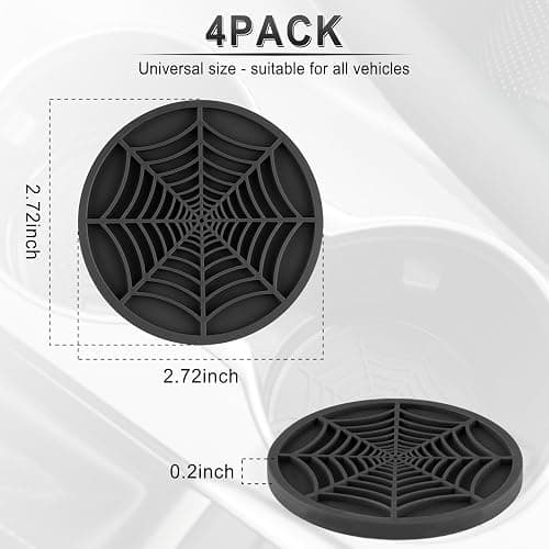 Alpmosn 4PCS Spider Web Car Coasters for Cup Holders, Halloween Funny Non-Slip Silicone Insert Ornaments Coasters, Automotive Cupholder Goth Accessories for Men & Women(Black) thumbnail 2