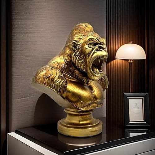 XINDAM Strong Gorilla Figurine Orangutan Animal Statue Decorative Home & Office Figurines Home Office Display Craft Living Room Decor Ornaments for Tabletop Vintage Gold thumbnail 8