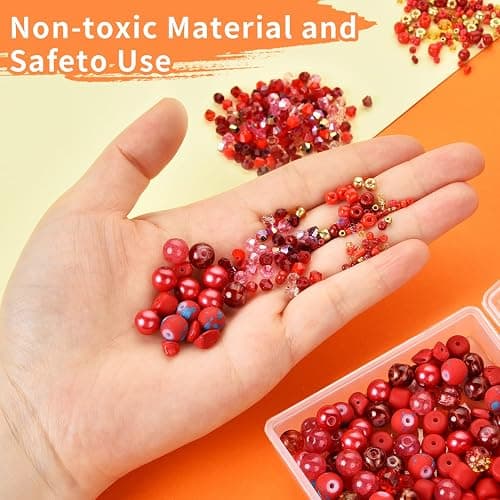 Rired 27 Glass Beads for Jewelry Making, 900pcs Red Bead Jewelry Making kit, 8mm Round Assorted Beads with Bicone and Seed Beads for Bracelet Making thumbnail 5