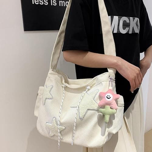 Makukke Y2K Corduroy Shoulder Bag Women, Cute Tote Bag Large Crossbody Bag for Office Work Travel Shopping thumbnail 9