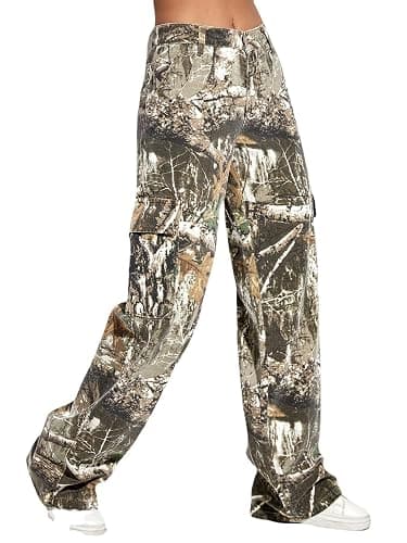 Women Camouflage Cargo Pants Straight Wide Leg Trousers Jeans with Pockets - Image 1