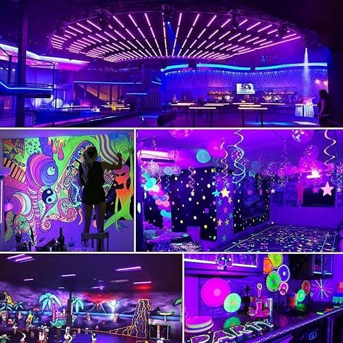 4 Pack LED Black Lights, Blacklight Bars with Plug+Switch+6ft Cord, Light Up 24x24ftx4, IP66 Waterproof Blacklight for Glow Party, Fluorescent Poster, Body Paint, Halloween Decorations, Bedroom, Stage - 4 Count (Pack of 1) thumbnail 6