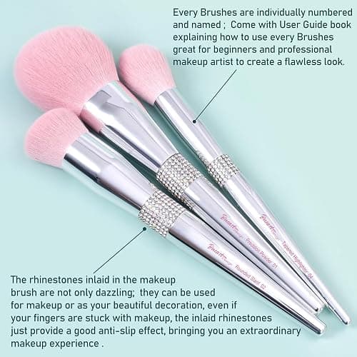 Bueart Design Elegant pink Ultra soft labeled Makeup Brushes Sets with Brush Holder makeup brush set with Foundation Powder blush blending contour Brush (15Pcs Silver Pink+Holder) thumbnail 8