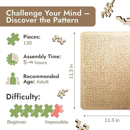 WOODSTERS Mind Bending Wooden Jigsaw Puzzle - Difficult Challenging Impossible Puzzles for Adults, Advanced Hard Jigsaw Puzzles - Aztec Labyrinth - 130 Pieces thumbnail 2