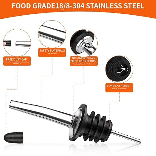 72 PACK Femilkt Liquor Pour Spout With Dust Caps,Stainless Steel Pourers Spouts for Liquor Bottles,Bottle Pourers for Alcohol, Olive Oil - Speed Pourers, Bar Bartender Accessories thumbnail 5