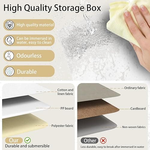 Yawinhe Fabric Storage Baskets, Foldable Closet Organizer for Shelves, Large Boxes with 3 Handles, Canvas Bins for Clothes, White/Grey, 12.99''Lx9.05''Wx7.87''H, 4-Pack thumbnail 8