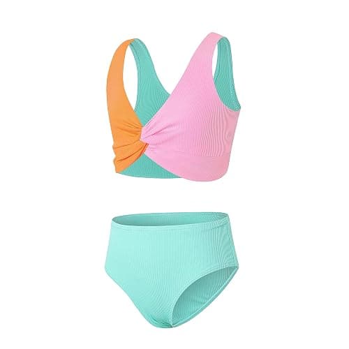 J.E Sterguard Two Piece Swimsuits Teen Bikini Color Block Girls' Swimwear Ribbed Swimsuits Size 8-16 thumbnail 3