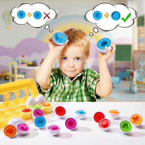 J-hong Matching Eggs 12 pcs Set Easter Eggs - Educational Color & Shape Recognition Sortere Skills Study Toys, Montessori Toys, STEM Educational Toy Gift for Toddler 1-3Year Old thumbnail 4