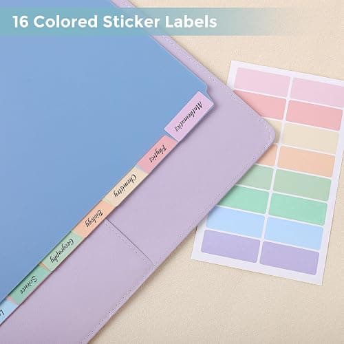 SKYDUE Durable Plastic 8-Tab Dividers, Big Tab Dividers for 3 Ring Binder, Write & Erase 3 Ring Binder Dividers with Tabs, with Sticker Labels, 1 Set, Pastel Color thumbnail 6