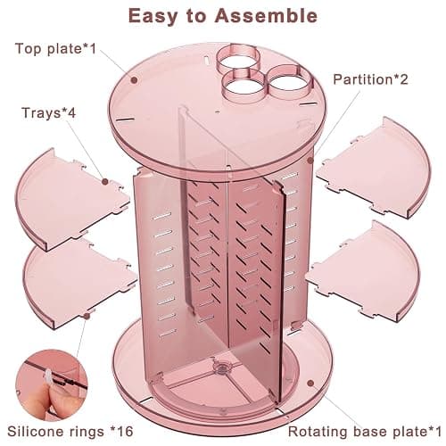 Rotating Makeup Organizer, DIY 8 Adjustable Layers 360 Spinning Skincare Organizers, Makeup Storage Carousel Tower with Brush Holder & Perfume Trays, Cosmetic Display Case for Vanity Bathroom - Clear Pink thumbnail 7