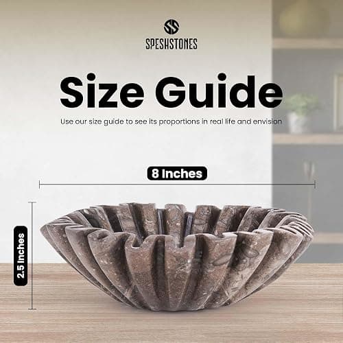SPESHSTONES Marble Ruffle Bowl 8 Inch Oceanic Stone Large Decorative Fruit Bowl for Kitchen Counter & Dining Table Centerpiece - Modern Fluted and Scalloped Bowls for Christmas Gifts & Home Decor thumbnail 3