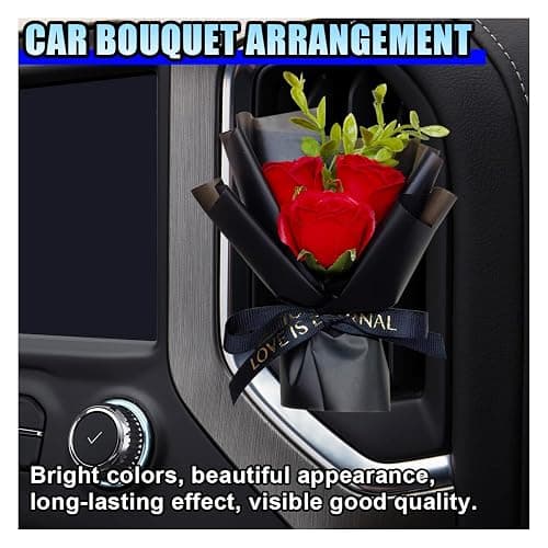 Mini Bouquet Car Air Vent Clip, Cute Rose Air Conditioner Decoration Clip, Car Air Freshener, Dried Flower Fragrance Diffuser Air Outlet Clip, Car Interior Aesthetic Accessories (Red) thumbnail 3