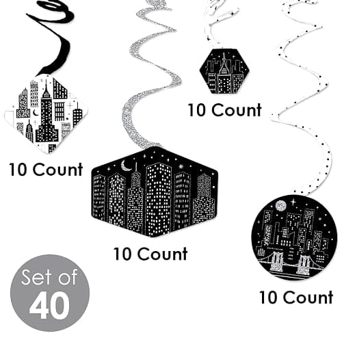 Big Dot of Happiness Nighttime City Skyline - New York Party Hanging Decor - Party Decoration Swirls - Set of 40 thumbnail 5