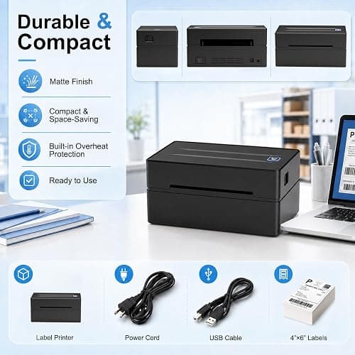 Thermal Shipping Label Printer 4x6 Bluetooth Label Maker for Small Business | Wireless Mailing Shipping Printer for USPS UPS Amazon Shopify Etsy - Compatible with iPhone Android Windows & Mac (Black) thumbnail 7