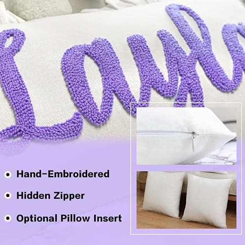 RunIncar Personalized Pillow Cover w/Initial, Monogram Pillow Custom Name, Home Office Decor Punch Needle Embroidered Custom Room Decor for Couple Gift Cushion, Customizable Size thumbnail 8