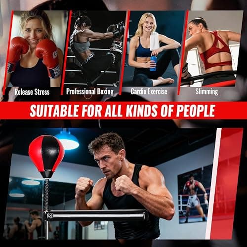 INNOLIFE Freestanding Punching Bag,Adjustable Height Home Boxing Training Equipment for Adults,Durable Boxing Bar & Stand with Stable Base for Fitness Workouts,Red thumbnail 6