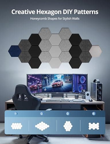 Hexagon Acoustic Panels Self-Adhesive, 12 Pcs High Density Soundproofing Panels for Ceiling/Door/Wall Decoration and Acoustic Treatment (12" X 10.5" X 0.4") thumbnail 2
