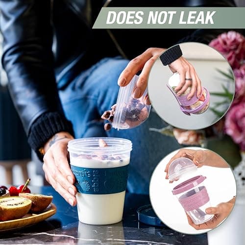 EYNEL 4 Pack Reusable On The Go Yogurt Parfait Cups, Breakfast Plastic Containers with Lids and Spoons, Perfect Jars for Overnight Oats Cereal Granola Oatmeal Smoothies and Snack Prep thumbnail 6