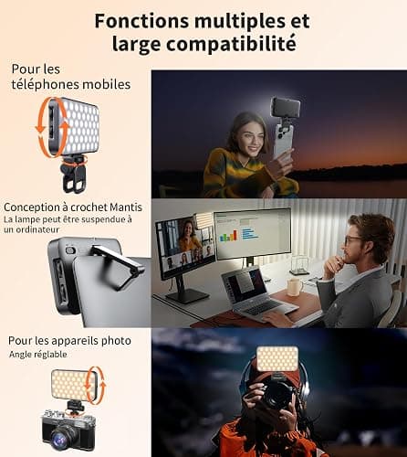 TONEOF Lampe Selfie Portable Rechargeable,Coque Souple avec Support Intégré | Coque souple et support intégré, luminosité multiple réglable pour visioconférence et création de contenu thumbnail 4