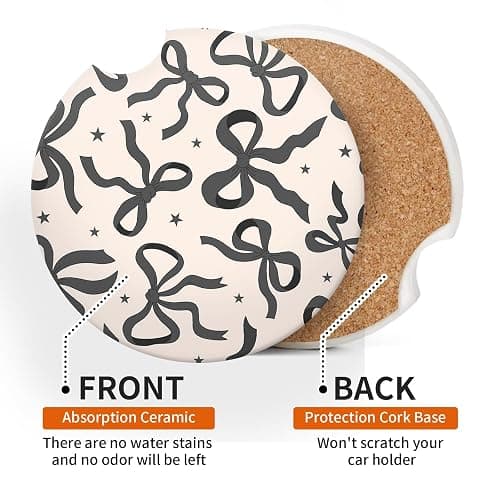 Car Coasters for Cup Holders, Car Cup Holder Coaster, Cute Car Accessories for Women Interior, 2PCS Cup Holder Coasters for Car, Anti Slip Rubber Cup Mat with A Finger Notch(Cute Black Ribbon Bow) thumbnail 6