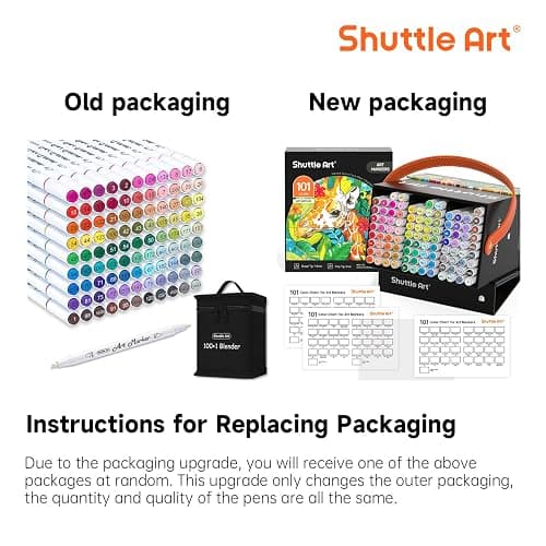 Shuttle Art 101 Colors Dual Tip Alcohol Based Art Markers,100 Colors plus 1 Blender Permanent Marker Pens Highlighters with Case Perfect for Illustration Adult Coloring Sketching and Card Making thumbnail 9