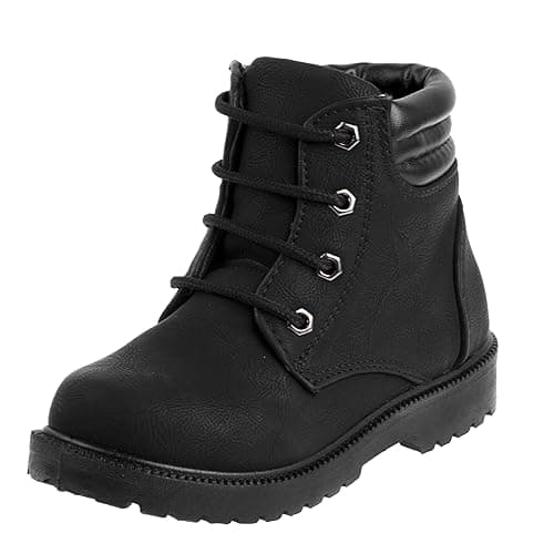 Rugged Bear Kids Hiking Outdoor Waterproof Lace-up Comfort Urban Styled Boots - Black/Tan/Pink (Toddler/Little Kid/Big Kid) - 11 Little Kid - Black