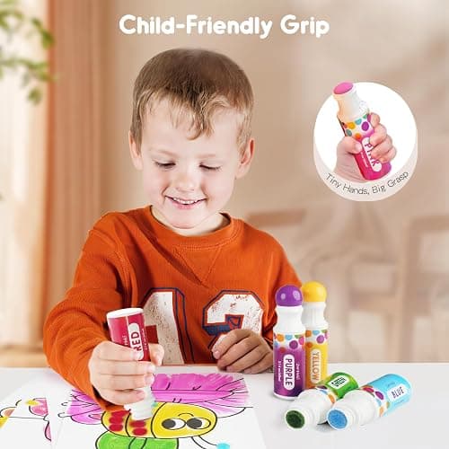 Jar Melo Washable Dot Markers, 6 Colors Dot Paints with 108 PDF & 10 Physical Activity Papers, Non-Toxic Bingo Daubers for Toddlers 1-3 2-4 - 6 Colors thumbnail 2