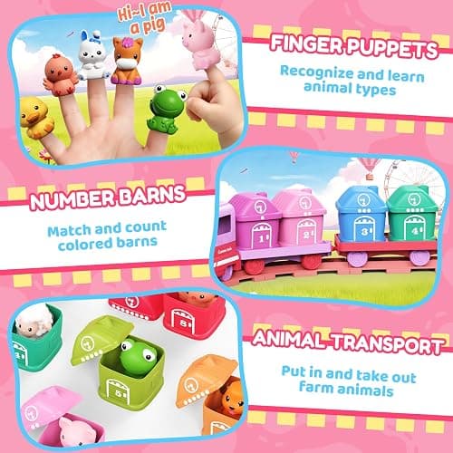 Cmiolacuna Train Set for Girls 2-4, Electric Toy Train with Farm Animals & Music & Lights, Montessori Counting & Sorting Learning Toys for Toddler Girls 1 2 3 Year Old, Christmas Easter Birthday Gift thumbnail 3