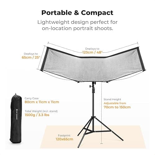 K&F CONCEPT Clamshell Light Reflector Diffuser with Carrying Bag, 47"x25"/120x65cm Photography Curved Lighting Reflector for Photo Studio Photography, Black/White/Gold/Silver Colors thumbnail 4