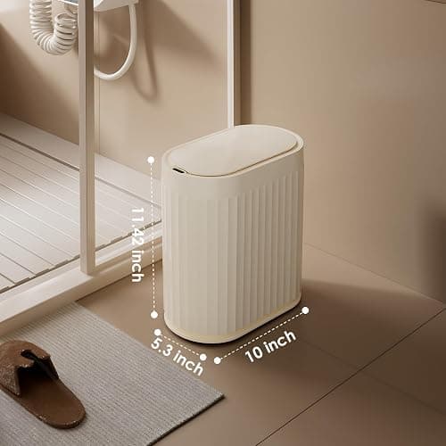 ELPHECO 2 Gallon Sensor Trash Can - IPX5 Waterproof Motion Sensor Trash Can, Automatic Bathroom Trash Bin, Slim Garbage Can for Bathroom, Office, Bedroom, Living Room, Beige thumbnail 2