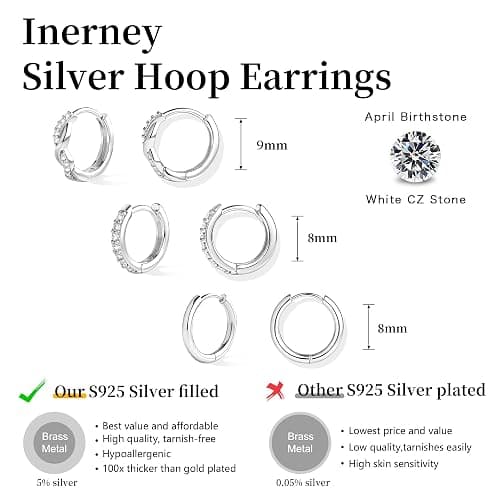 Inerney Gold Huggie Hoop Earrings Set for Women, Dainty Small Sterling Silver Earring Stacks Hypoallergenic Jewelry for Multiple Piercings, Trendy Twisted Cute Cartilage Hoops Birthstone Gift 3 Pairs thumbnail 5