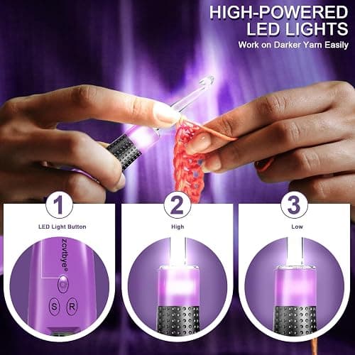 Counting Crochet Hook Set with Light & Counter -18 Size Light up Crochet Hooks - Ergonomic for Arthritic Hands, Digital Stitch & Row Counter - Interchangeable Hooks Kit - Perfect Gift thumbnail 3