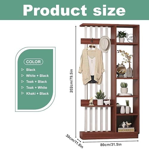 Fakednss Freestanding Room Divider with Shelves, Modern Wall Room Dividers with Coat Rack and Storage Cabinet, Entrance Hall Partition Screen Column Floor to Ceiling, Privacy Screens for Home Office thumbnail 2