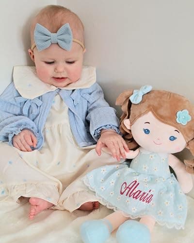 LeyaDoll Personalized Soft Baby Doll Toys (16''), My First Baby Rag Doll for 1 Year-Old Girl Birthday Gift, Christmas Plush Toys Gift for Toddler Kids Infants-Daydream Melia Girl-Blue thumbnail 2